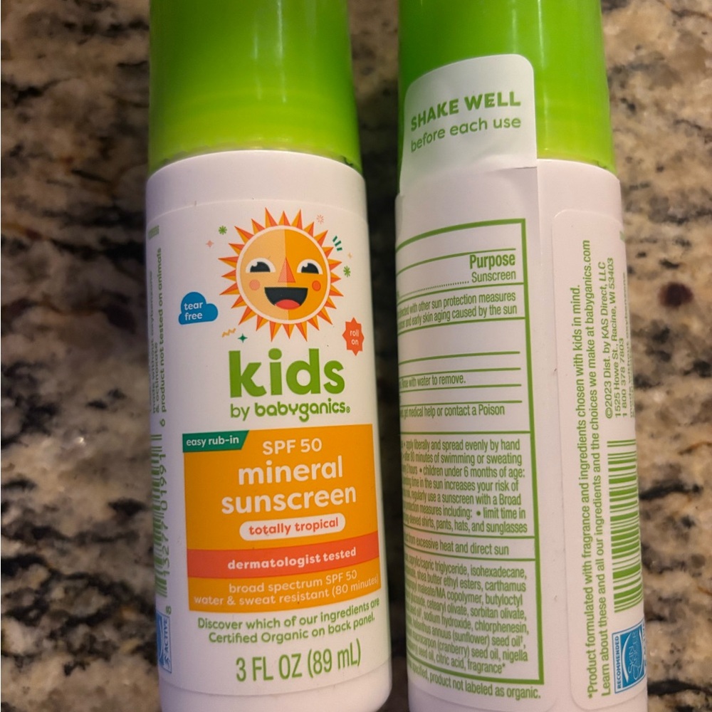 Babyganics Kids Mineral Sunscreen SPF 50 - roll on set of 2